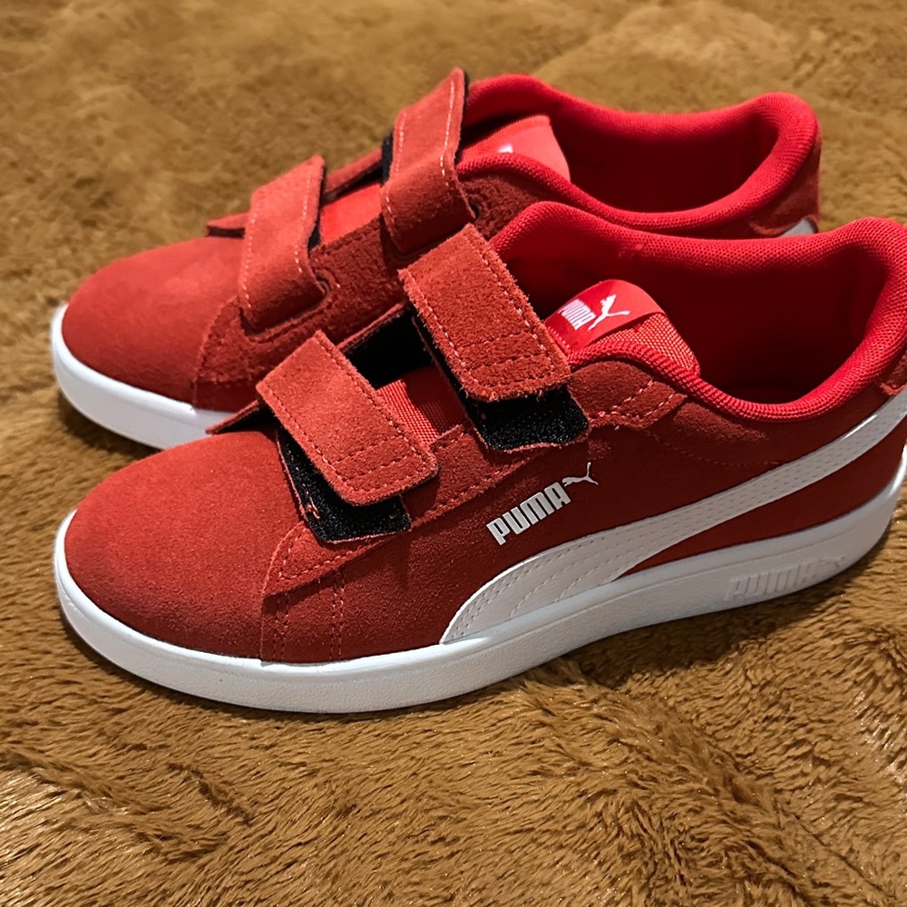 PUMA Smash Kids Red and White Velcro Sneakers